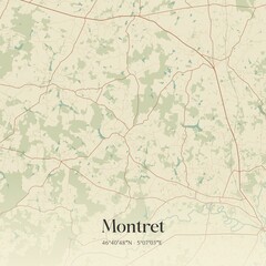 Retro map of Montret, Bourgogne-Franche-Comt�, France. Vintage street map.