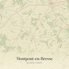 Fototapeta premium Retro map of Montpont-en-Bresse, Bourgogne-Franche-Comt�, France. Vintage street map.