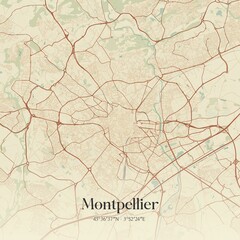Retro map of Montpellier, Occitanie, France. Vintage street map.