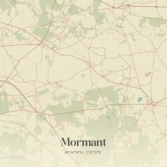 Retro map of Mormant, �le-de-France, France. Vintage street map.