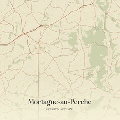 Fototapeta premium Retro map of Mortagne-au-Perche, Normandie, France. Vintage street map.