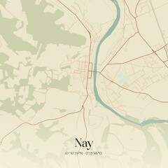 Retro map of Nay, Nouvelle-Aquitaine, France. Vintage street map.