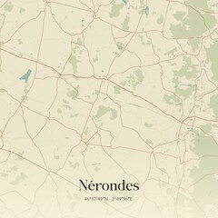 Retro map of N�rondes, Centre-Val de Loire, France. Vintage street map.