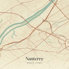 Obraz premium Retro map of Nanterre, �le-de-France, France. Vintage street map.