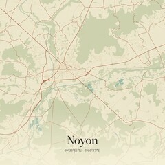 Retro map of Noyon, Hauts-de-France, France. Vintage street map.