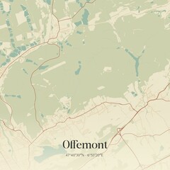 Retro map of Offemont, Bourgogne-Franche-Comt�, France. Vintage street map.