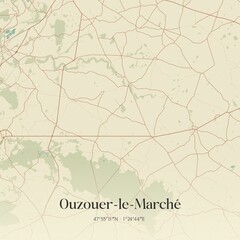Fototapeta premium Retro map of Ouzouer-le-March�, Centre-Val de Loire, France. Vintage street map.