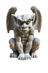 Carved Stone Gargoyle Figure Depicting Gothic Style With Detailed Features Isolated on Transparent Background