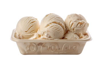 Delightful Vanilla Ice Cream Scoops in a Carton Isolated on a Clean White Background