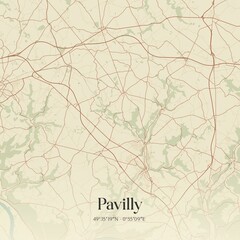 Obraz premium Retro map of Pavilly, Normandie, France. Vintage street map.