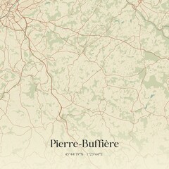 Retro map of Pierre-Buffi�re, Nouvelle-Aquitaine, France. Vintage street map.
