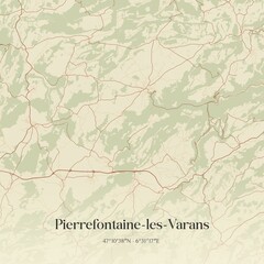 Retro map of Pierrefontaine-les-Varans, Bourgogne-Franche-Comt�, France. Vintage street map.
