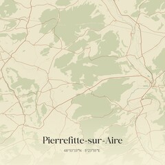 Retro map of Pierrefitte-sur-Aire, Grand Est, France. Vintage street map.
