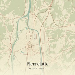 Retro map of Pierrelatte, Auvergne-Rh�ne-Alpes, France. Vintage street map.