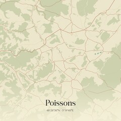 Retro map of Poissons, Grand Est, France. Vintage street map.