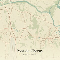Retro map of Pont-de-Ch�ruy, Auvergne-Rh�ne-Alpes, France. Vintage street map.
