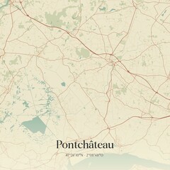 Retro map of Pontch�teau, Pays de la Loire, France. Vintage street map.
