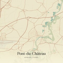 Retro map of Pont-du-Ch�teau, Auvergne-Rh�ne-Alpes, France. Vintage street map.
