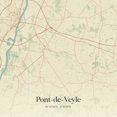 Retro map of Pont-de-Veyle, Auvergne-Rh�ne-Alpes, France. Vintage street map.