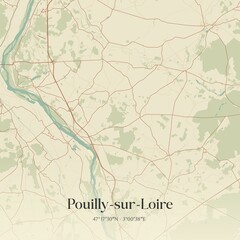 Retro map of Pouilly-sur-Loire, Bourgogne-Franche-Comt�, France. Vintage street map.