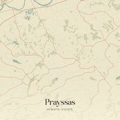 Obraz premium Retro map of Prayssas, Nouvelle-Aquitaine, France. Vintage street map.