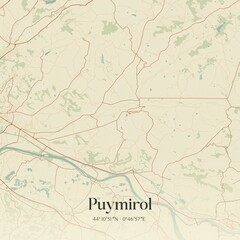 Retro map of Puymirol, Nouvelle-Aquitaine, France. Vintage street map.