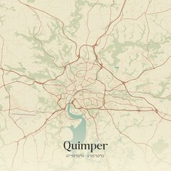 Obraz premium Retro map of Quimper, Bretagne, France. Vintage street map.
