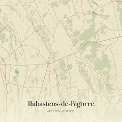 Retro map of Rabastens-de-Bigorre, Occitanie, France. Vintage street map.
