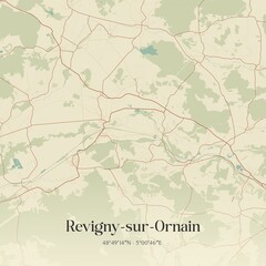 Retro map of Revigny-sur-Ornain, Grand Est, France. Vintage street map.