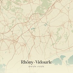 Retro map of Rh�ny-Vidourle, Occitanie, France. Vintage street map.
