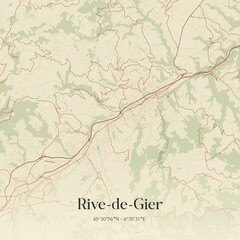 Fototapeta premium Retro map of Rive-de-Gier, Auvergne-Rh�ne-Alpes, France. Vintage street map.