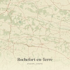 Retro map of Rochefort-en-Terre, Bretagne, France. Vintage street map.