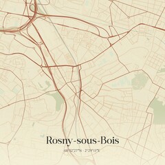Retro map of Rosny-sous-Bois, �le-de-France, France. Vintage street map.