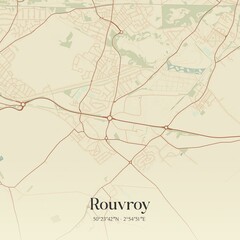 Retro map of Rouvroy, Hauts-de-France, France. Vintage street map.