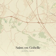 Retro map of Sains-en-Gohelle, Hauts-de-France, France. Vintage street map.