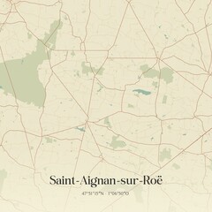 Retro map of Saint-Aignan-sur-Ro�, Pays de la Loire, France. Vintage street map.