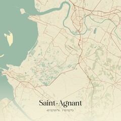 Obraz premium Retro map of Saint-Agnant, Nouvelle-Aquitaine, France. Vintage street map.