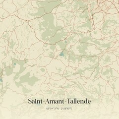 Retro map of Saint-Amant-Tallende, Auvergne-Rh�ne-Alpes, France. Vintage street map.