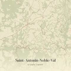 Retro map of Saint-Antonin-Noble-Val, Occitanie, France. Vintage street map.