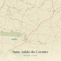 Retro map of Saint-Aubin-du-Cormier, Bretagne, France. Vintage street map.