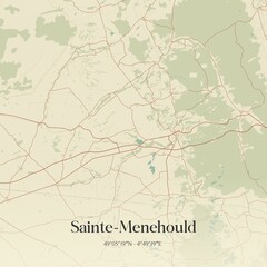 Retro map of Sainte-Menehould, Grand Est, France. Vintage street map.