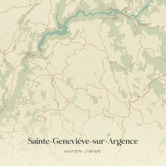 Retro map of Sainte-Genevi�ve-sur-Argence, Occitanie, France. Vintage street map.