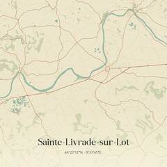 Retro map of Sainte-Livrade-sur-Lot, Nouvelle-Aquitaine, France. Vintage street map.
