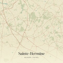 Retro map of Sainte-Hermine, Pays de la Loire, France. Vintage street map.