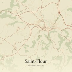 Fototapeta premium Retro map of Saint-Flour, Auvergne-Rh�ne-Alpes, France. Vintage street map.
