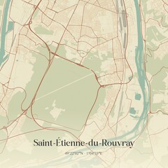 Retro map of Saint-�tienne-du-Rouvray, Normandie, France. Vintage street map.