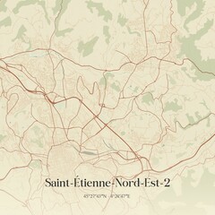Fototapeta premium Retro map of Saint-�tienne-Nord-Est-2, Auvergne-Rh�ne-Alpes, France. Vintage street map.