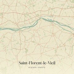 Retro map of Saint-Florent-le-Vieil, Pays de la Loire, France. Vintage street map.