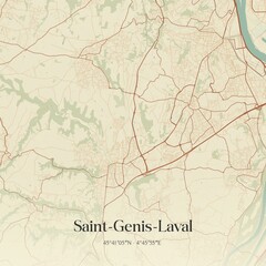 Retro map of Saint-Genis-Laval, Auvergne-Rh�ne-Alpes, France. Vintage street map.