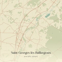 Fototapeta premium Retro map of Saint-Georges-l�s-Baillargeaux, Nouvelle-Aquitaine, France. Vintage street map.